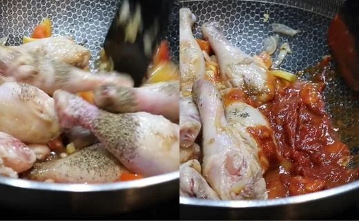 Brown the Chicken and Add Tomato Paste and Seasonings