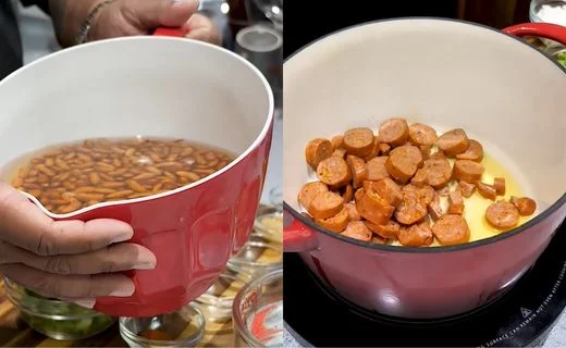 Prepare the Beans & Brown the Andouille Sausage