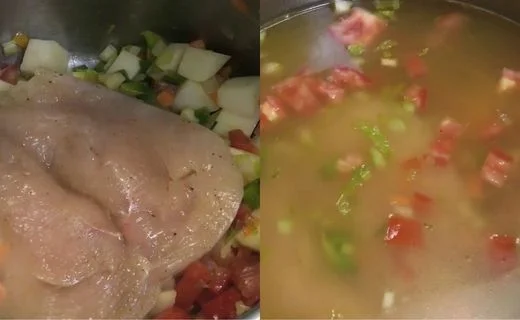 Add Chicken and Liquid & Simmer the Soup